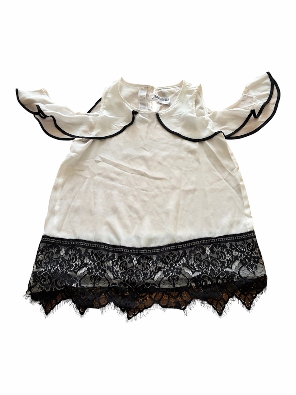 Women’s White Cold-Shoulder top with Black Lace Trim - size Medium NWT - Picture 2 of 6
